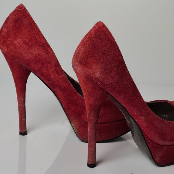 Red Leather Suede Zigi Soho Platform Heels sz 6 'S - Picture 4 of 10